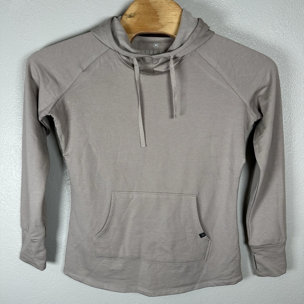 Free Fly Bamboo Flex Hoodie Stretch Size Medium Beige Pullover Thumb Holes